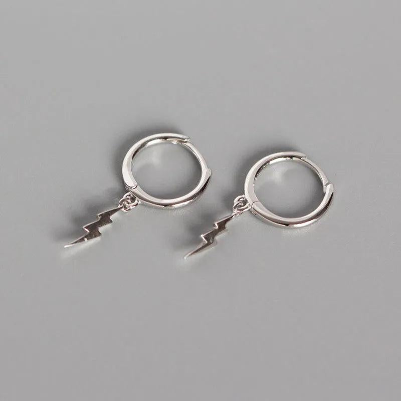 Punk Lightning Pendant Hoop Earrings 925 Sterling Silver Oorbellen Brincos
