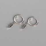 Punk Lightning Pendant Hoop Earrings 925 Sterling Silver Oorbellen Brincos