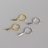 Punk Lightning Pendant Hoop Earrings 925 Sterling Silver Oorbellen Brincos