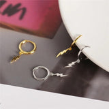 Punk Lightning Pendant Hoop Earrings 925 Sterling Silver Oorbellen Brincos