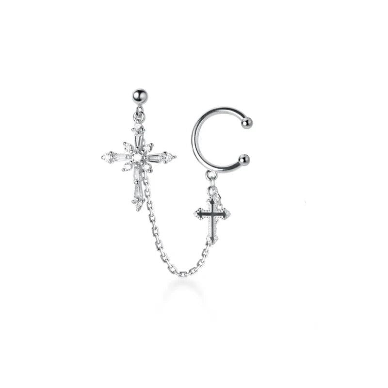 MloveAcc Cross Stars Zircon Single Clip Earrings Women Party Accessory
