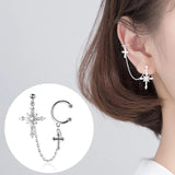 MloveAcc Cross Stars Zircon Single Clip Earrings Women Party Accessory