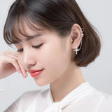 MloveAcc Cross Stars Zircon Single Clip Earrings Women Party Accessory