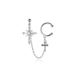 MloveAcc Cross Stars Zircon Single Clip Earrings Women Party Accessory