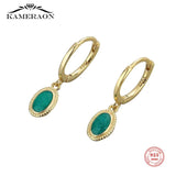925 Sterling Silver Starry Sky Green Enamel Drop Hoop Earrings