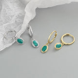 925 Sterling Silver Starry Sky Green Enamel Drop Hoop Earrings