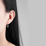 925 Sterling Silver Starry Sky Green Enamel Drop Hoop Earrings