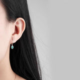 925 Sterling Silver Starry Sky Green Enamel Drop Hoop Earrings