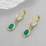 925 Sterling Silver Starry Sky Green Enamel Drop Hoop Earrings