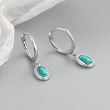 925 Sterling Silver Starry Sky Green Enamel Drop Hoop Earrings