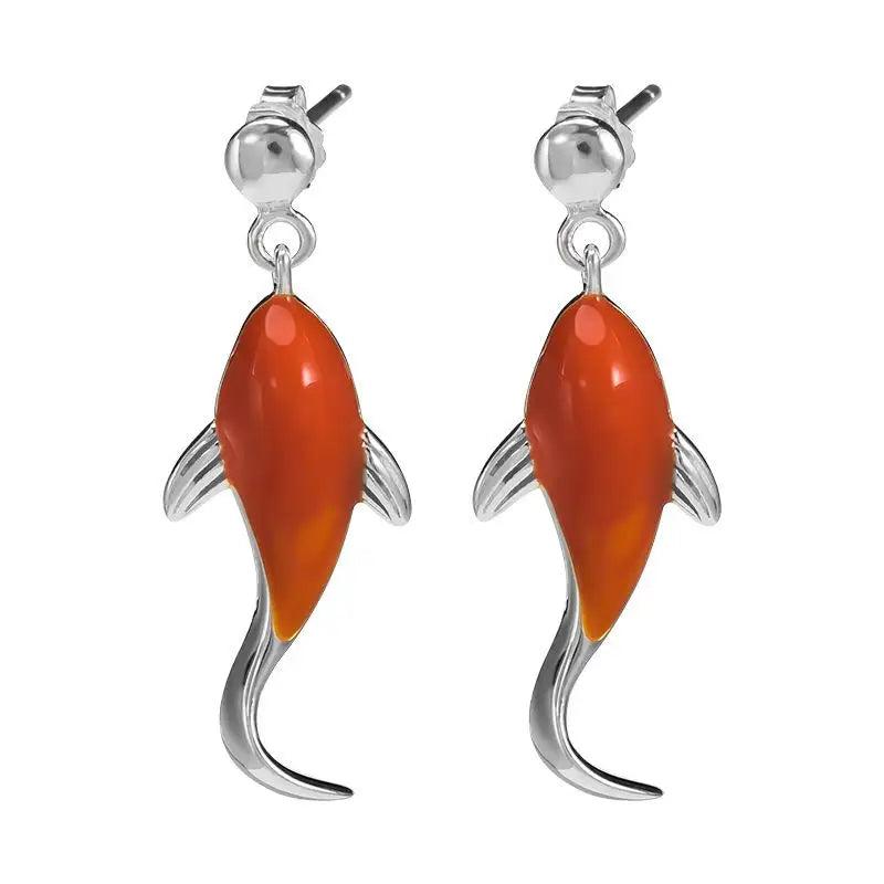 925 Silver Red Koi Fish Stud Earrings for Women