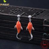 925 Silver Red Koi Fish Stud Earrings for Women