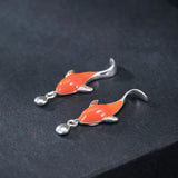 925 Silver Red Koi Fish Stud Earrings for Women