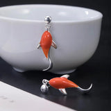 925 Silver Red Koi Fish Stud Earrings for Women