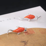925 Silver Red Koi Fish Stud Earrings for Women