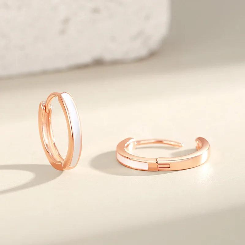 925 Silver Enamel Hoop Earrings Women Rose Plating