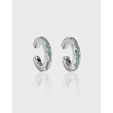 925 Silver Green Enamel C Shape Clip Earrings Platinum Plating