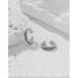 925 Silver Green Enamel C Shape Clip Earrings Platinum Plating
