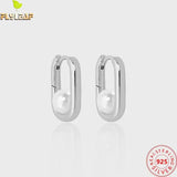 925 Silver Shell Pearl Hoop Earrings Platinum Plated Women Accessory