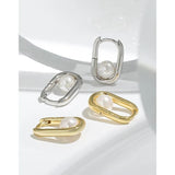 925 Silver Shell Pearl Hoop Earrings Platinum Plated Women Accessory