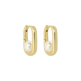 925 Silver Shell Pearl Hoop Earrings Platinum Plated Women Accessory