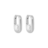 925 Silver Shell Pearl Hoop Earrings Platinum Plated Women Accessory