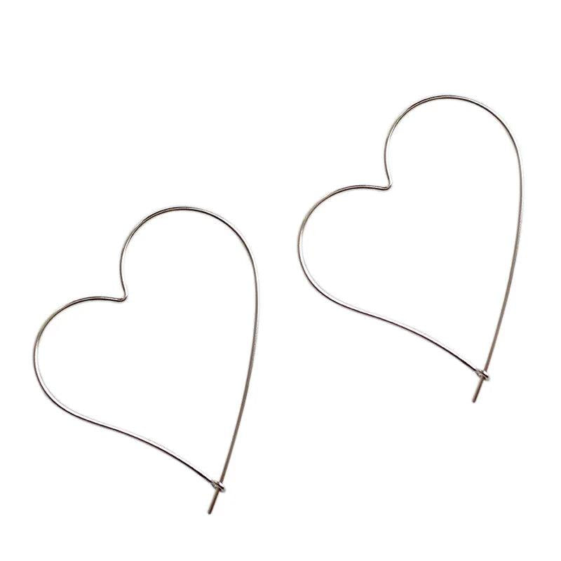 S925 Hollow Big Heart Ear Hoop Earrings