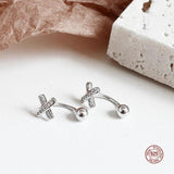 925 Silver Crystal X Stud Earrings Women Jewelry