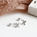 925 Silver Crystal X Stud Earrings Women Jewelry