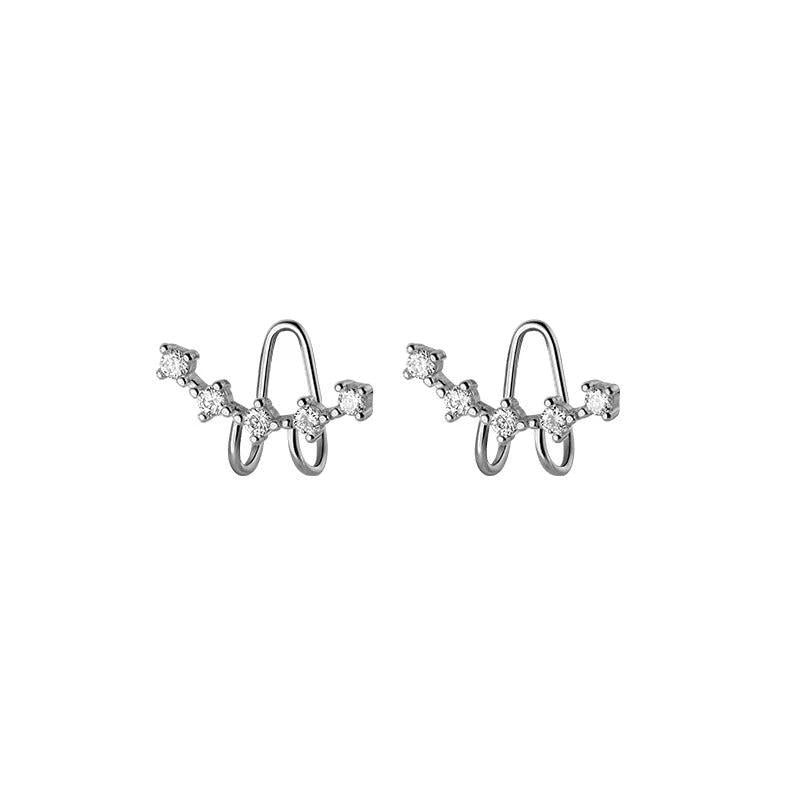 925 Silver CZ Clip On Earrings Geometric Design - No Piercing Ear Cuff
