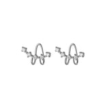 925 Silver CZ Clip On Earrings Geometric Design - No Piercing Ear Cuff