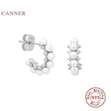 925 Silver Half Round Stud Earrings Zircon Pendientes Jewelry