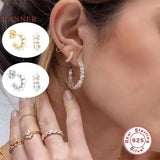 925 Silver Half Round Stud Earrings Zircon Pendientes Jewelry