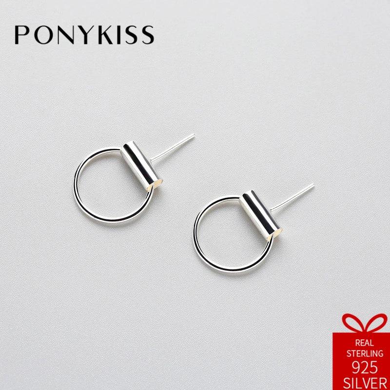 S925 Sterling Silver Round Stud Earrings Geometric Design