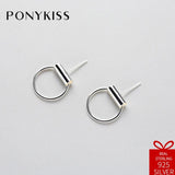 S925 Sterling Silver Round Stud Earrings Geometric Design