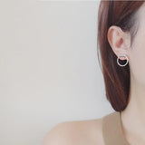 S925 Sterling Silver Round Stud Earrings Geometric Design