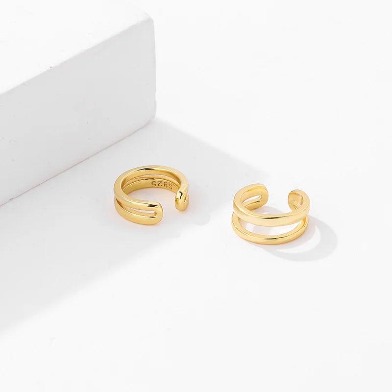 Sterling Silver Double-layer Hollow Clip Earrings Women Minimalist Earcuffs