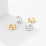 Sterling Silver Double-layer Hollow Clip Earrings Women Minimalist Earcuffs