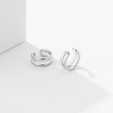 Sterling Silver Double-layer Hollow Clip Earrings Women Minimalist Earcuffs