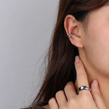 Sterling Silver Double-layer Hollow Clip Earrings Women Minimalist Earcuffs