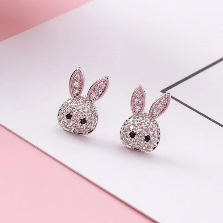 925 Silver Rabbit Earrings with Austrian Crystal