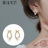 925 Silver Cross Pearl Stud Earrings Romantic Anniversary Gift