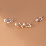 925 Silver Cross Pearl Stud Earrings Romantic Anniversary Gift