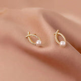 925 Silver Cross Pearl Stud Earrings Romantic Anniversary Gift