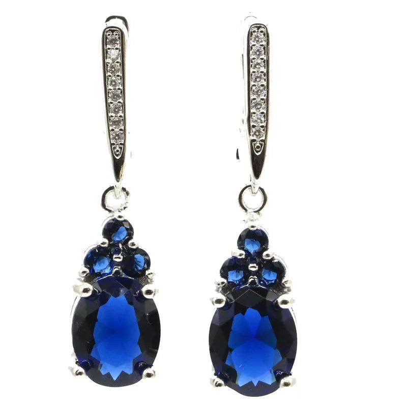 Lovely Drop Pink Tourmaline Tanzanite Aquamarine Silver Earrings
