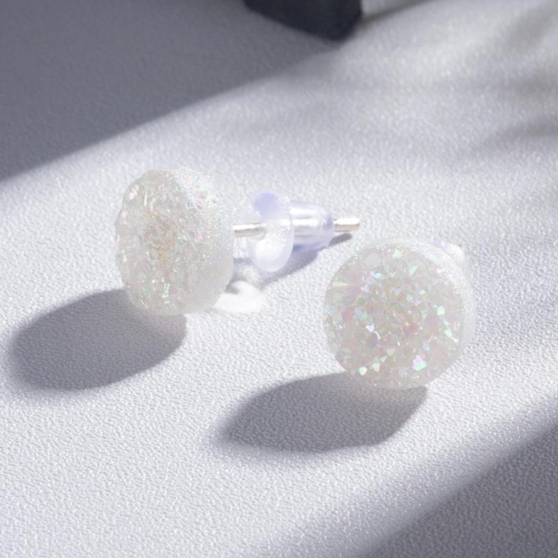 925 Silver Crystal Stud Earrings Druzy Quartz Agate Unique Gift