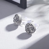 925 Silver Crystal Stud Earrings Druzy Quartz Agate Unique Gift