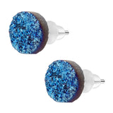 925 Silver Crystal Stud Earrings Druzy Quartz Agate Unique Gift