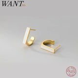 925 Silver Square Enamel Stud Earrings for Women Plated Jewelry