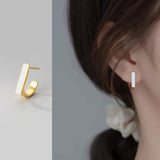 925 Silver Square Enamel Stud Earrings for Women Plated Jewelry